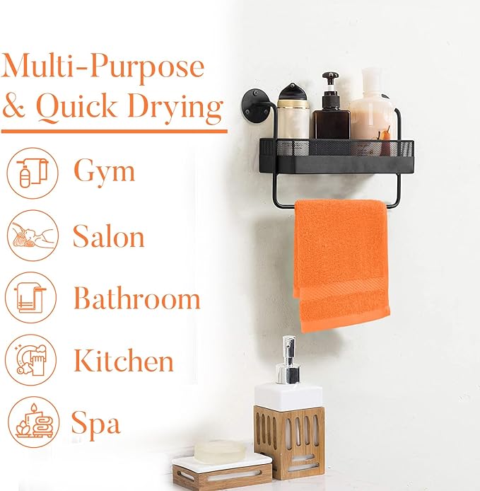 DAN RIVER 12-Pack Premium 100% Cotton Orange Face Towels – Reusable Face Towel Set, Soft & Absorbent Luxury WashCloths for Bathroom & Body – Hand and Face Towels, 550 GSM (12x12 in)