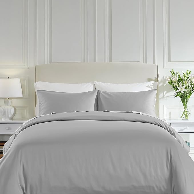 California Design Den 3 Pc King Size Duvet Cover Set -Winner Good Housekeeping Best Bedding Awards 2025, 400 Thread Count, 100% Cotton,Sateen Duvet Cover Cotton,Button Closure,Corner Ties - Light Grey