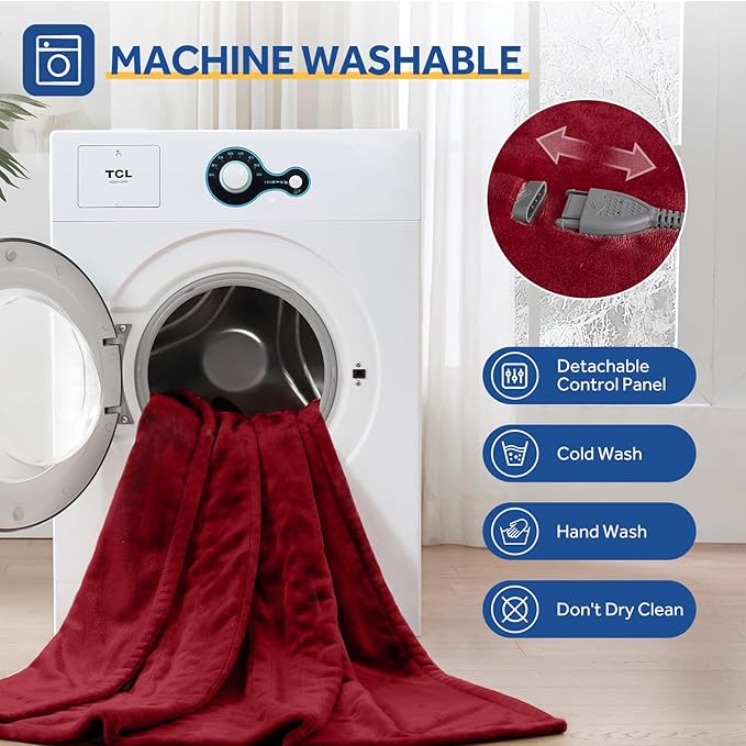 Sealy Heated Blanket Electric Throw 50"x60", Soft Double Flannel Electric Blanket with 6 Heat Levels & 2-10 Hours Auto Shut Off, Machine Washable, Even Heat Distribution, Red