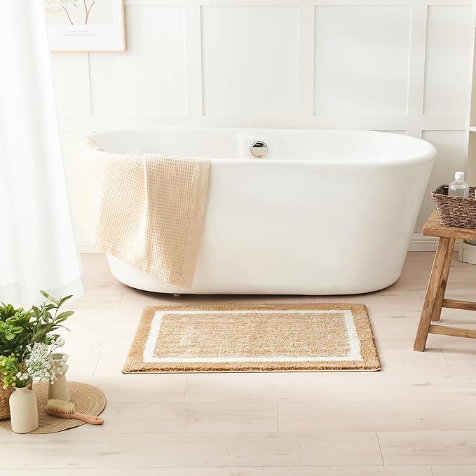 CozeCube Bath mats for Bathroom Non Slip, Fluffy Absorbent Microfiber Bath mat Washable, Aesthetic Bathroom Rugs, Large Beige Bath mat, Beige, 36" x 24"