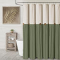 Farmhouse Shower Curtain Linen Bow Woven Fabric Country Rustic Western, Cream & Green 72" W x 72" L