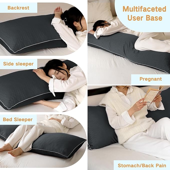 YZ HOME Cooling Body Pillow for Adults- Pillow Insert with Shredded Blue Memory Foam, Soft Support for Side Sleeper, Pregnant Women，Back Pain Relief, Washable Pillowcase (20x54 Inch, Dark Grey)