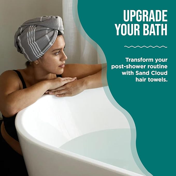 Sand Cloud Hair Towel Wrap for Women & Men, (Grey, Classic) - 100% Turkish Cotton Quick Hair Drying Towel Wrap - Absorbent Half Terry Weave Hair Plop Head Towel Wrap with Binding Edge