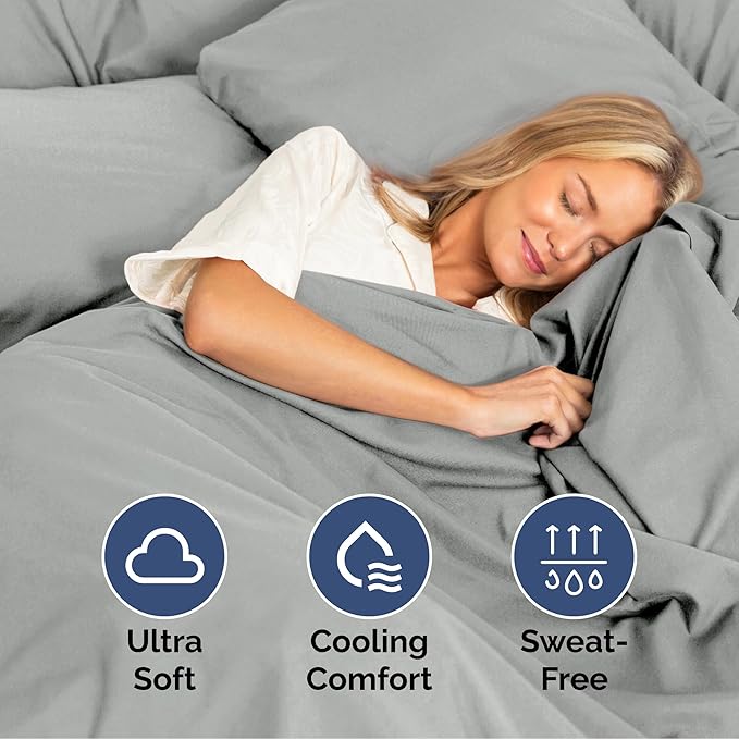 Cal King Size 4 Piece Sheet Set - Extra Soft, Breathable and Cooling Sheets - Hotel Luxury Bed Sheets for Women & Men - Deep Pockets, Easy-Fit and Wrinkle-Free - Light Slate Grey Oeko-Tex Bed Sheets