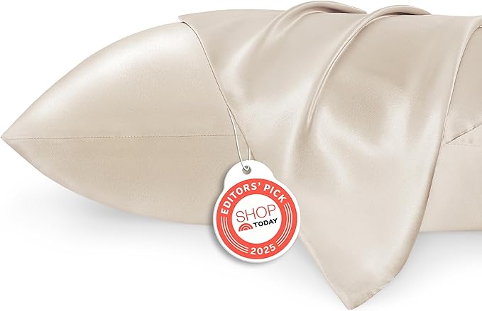 Bedsure Satin Pillowcases, Similar to Silk Pillow Cases Queen Size Set of 2, Cooling Pillow Case for Sleeping Women with Envelope Closure, Gifts for Women Men, Beige, 20x30 Inches, 2pcs
