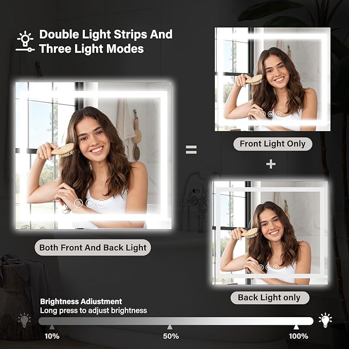 36x36 Inch Smart LED Bathroom Mirror - Anti-Fog Vanity Mirror with Touch Sensor, 3 Color Lighting & Dimmable Memory Function, Lighted Mirror for Over The Sink, Modern Bathroom Wall Mirror