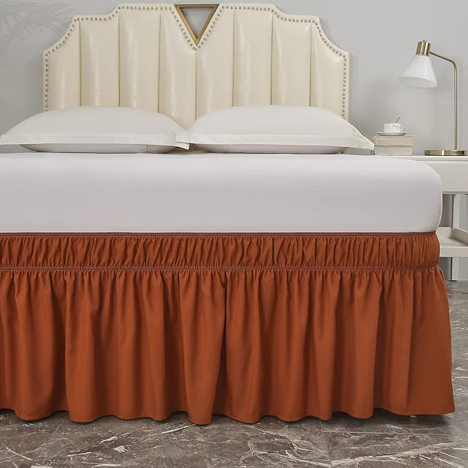 MEILA Wrap Around Bed Skirt Three Fabric Sides Elastic Dust Ruffled 16 Inch Tailored Drop,Easy to Install Fade Resistant-Caramel, Twin/Full