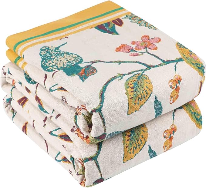 Qidordour Boho Throw Blanket, 80"x90" Muslin Blankets, 100% Organic Cotton Blanket for Couch Sofa, Lightweight Quilt, All Season Bed Throw, Farmhouse Home Decor, B-Hummingbird Fruit