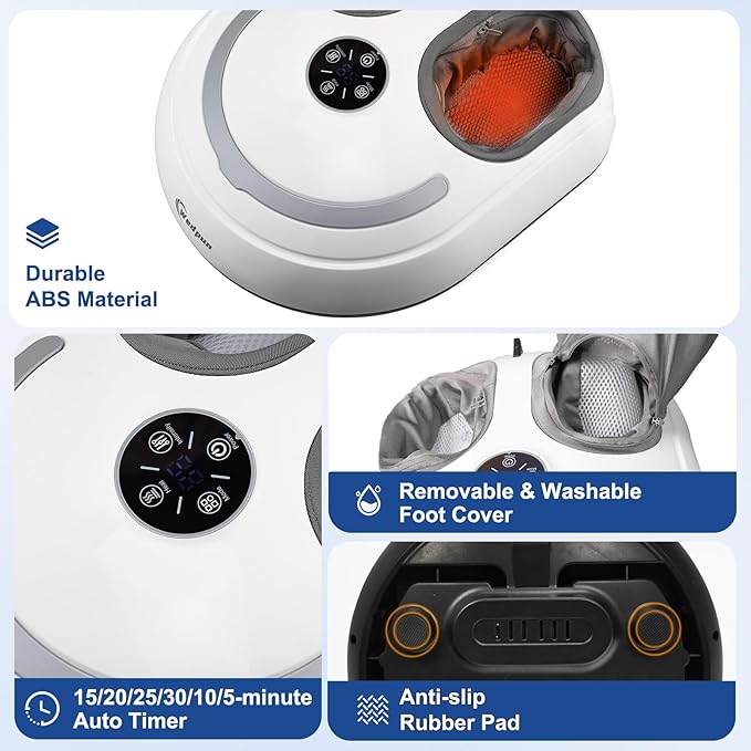 Foot Massager with Heat Shiatsu Feet Massage Machine Deep Kneading Relief for Plantar Fasciitis Air Compression 3 Heat Levels, Relax for Home Office Use, Christmas Gifts for Women Mom Dad White