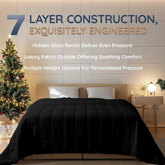 HomeSmart Weighted Blanket King Size 30lbs, Heavy Weight Blanket, Soft Breathable Fabric, Black
