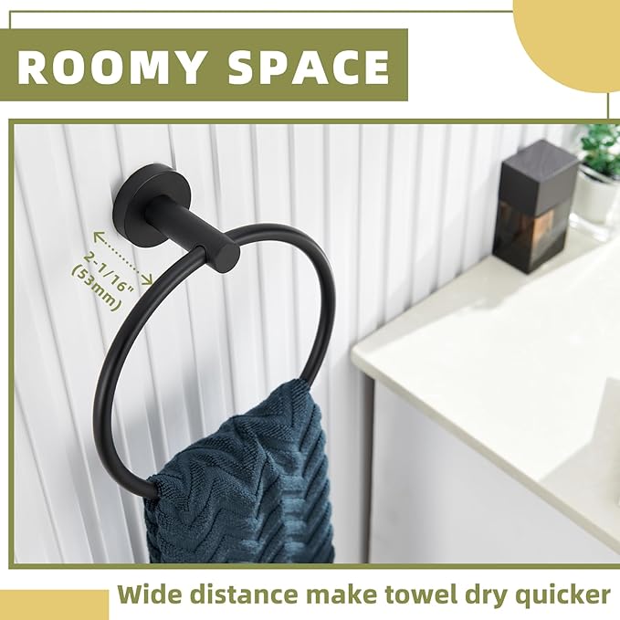 APLusee Matte Black 2 Pieces Bath Accessories Set, Hand Towel Ring and Toilet Paper Holder, Stainless Steel Bathroom Hardware, Wall Mounted