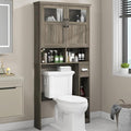 Vabches Over-The-Toilet Storage Cabinet with Double Doors, Toilet Paper Holder Stand & Adjustable Shelf, Freestanding Space Saver, Grey