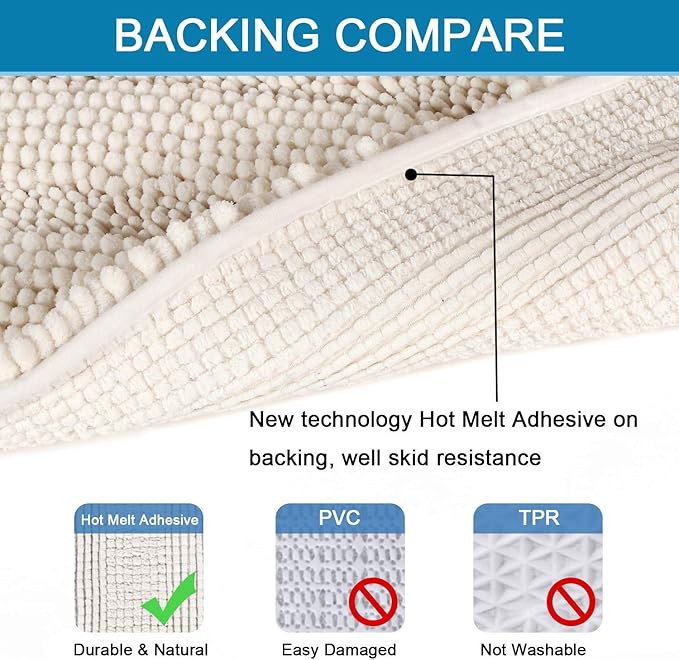 H.VERSAILTEX Bathroom Rugs Bath Rug Set 2 Piece Bathroom Contour Rug Toilet Mat Sets Non Slip Contour Bath Rug Ultra Thick Water Absorbent Striped Bath Mats Washable(36" x 24" Plus 20" x 24" U, Ivory)