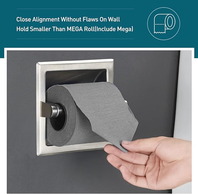 Smack Brushed Nickel Recessed Toilet Paper Holder,Contemporary Hotel Style Wall Toilet Paper Holder - Recessed Toilet Tissue Holder Includes Rear Mounting Bracket