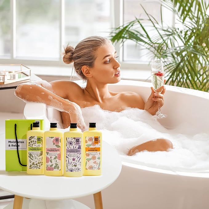 Bubble Bath for Women Adults, Scented Bubble Bath Gift Set for Women, 51.2 fl oz (Pack of 4), with Shower Gel, Ladies Foaming Bath Variety, Mother's Day Gift for Mom