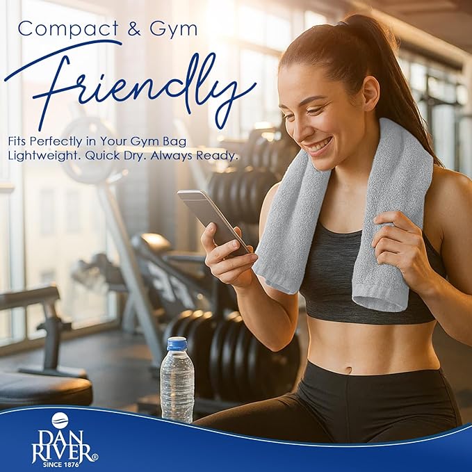 DAN RIVER 6-Pack Premium Hand Towels (16x28 Inches) - 100% Cotton, Ultra Soft, Lightweight, Highly Absorbent Towels for Bathroom, Spa, Gym, Salon, Hotel, and Travel - 550 GSM - Silver