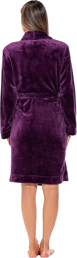 Turquaz Robes For Women, Womens Fleece Shawl Collar Soft Plush Knee Length Spa Robe