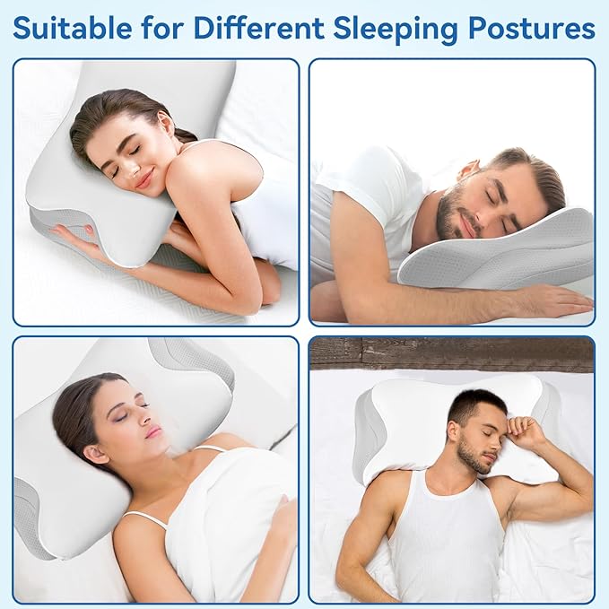 Cervical Neck Pillow for Pain Relief - Ergonomic Cooling Support, Contour Design for Side & Back Sleepers,Grey