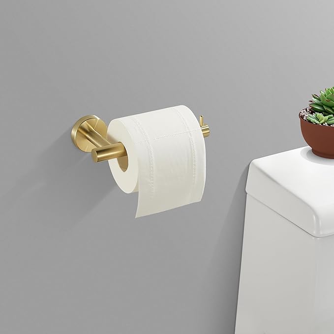 WINCASE Gold Toilet Paper Holder Towel Ring, Brushed Gold Bathroom Hardware Set, Hand Towel Holder Toilet Paper Roll Holder Wall Mount, Rustic Farmhouse Rustproof Stainless Steel 2 Pieces