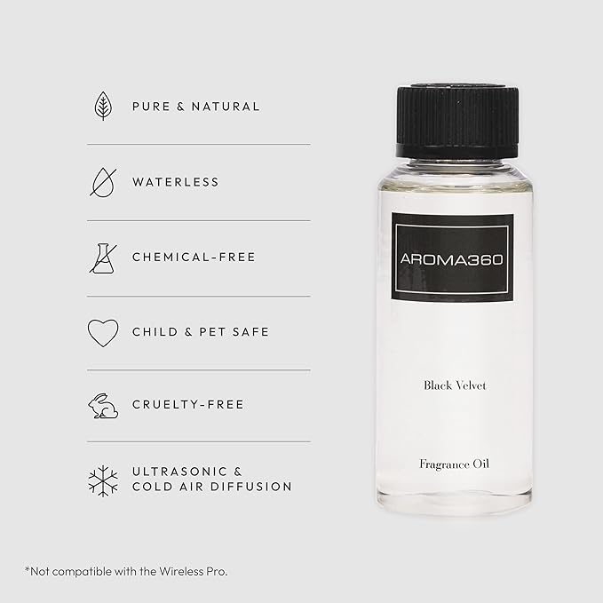 Aroma360 - Black Velvet Oil Blend - Aromatherapy Essential Fragrance Oil - Sandalwood, Warm Virginia Cedar & Beautiful Iris - 120ML 4.1 Fl oz