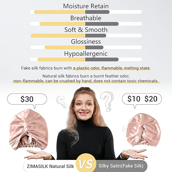 ZIMASILK 100% 22 Momme Mulberry Silk Bonnet for Sleeping Women, Breathable Silk Hair Wrap for Premium Hair Protection - Reducing Friction (1Pc, Blush Pink)