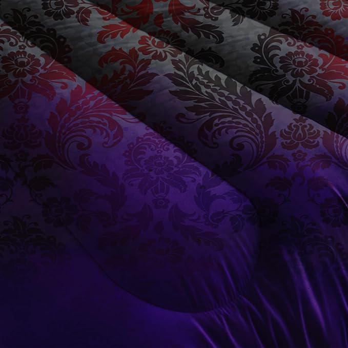 Black Purple Paisley Floral Victorian Gothic Comforter Set Full，Gothic Bedding Set Full Purple，with 1 Comforter with 2 Pillow Case，Halloween Room Decor for Bedroom