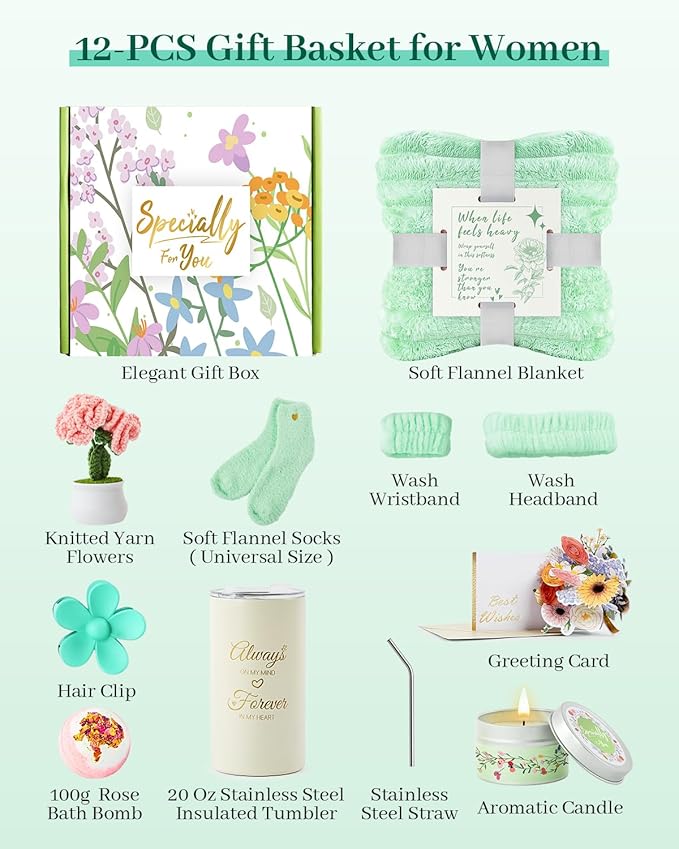 Get Well Gifts for Women, Care Package Happy Birthday Gifts for Women, Relaxing Spa Gift Baskets, Get Well Soon Gift Basket Sympathy Gift Baskets Thank You Gifts for Mom, Wife, Sister, Friends