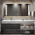 Bathroom Vanity 60 inch, Single Sink Floating Vanity Set Includes Anti-Fog LED Mirror Cabinet, Slate Countertop and Wall-Mount Sink Cabinet, Modern Bathroom Vanities(Greyish Black)