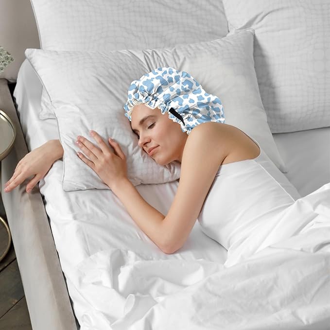 2 PCS Bonnets for Women Girls Satin Hair Bonnet Silk Adjustable Elastic Double Layer Hair Wrap Sleep Cap Comfort Cute-Dinosaur Cow