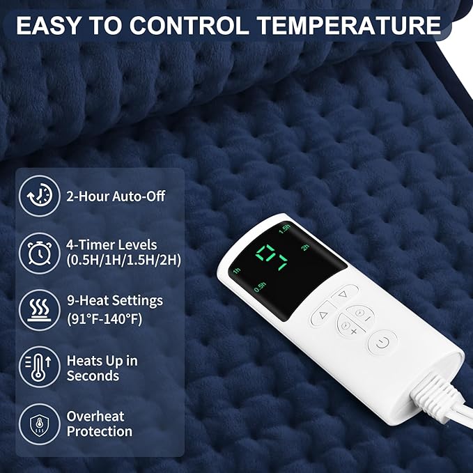 Heating Pad for Back Pain Relief 17"x33" Large, Moist Dry Heat Options, XL Electric Heating Pads, 9 Heat Settings, Machine Washable, Auto-Off, Gifts for Women, Mom, Men