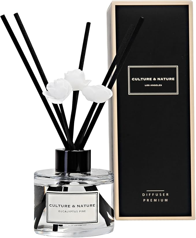 CULTURE & NATURE Reed Diffuser Set 4oz (120ml) Eucalyptus Pine Scented Diffuser with Sticks Home Fragrance Reed Diffuser for Bathroom Shelf Decor