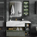 Floating Vanity for Bathroom, 36" Green Bathroom Vanity Set with LED Defog Mirror and Side Medicine Cabinet, Wall Mount Bathroom Storage Cabinet with Glass Door, Single Sink Bath Vanities - Green