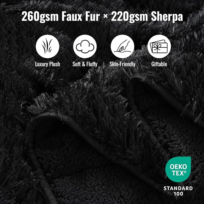 Uttermara Shaggy Faux Fur Weighted Blanket Queen Size, 15 lbs Long Fur Sherpa Soft Fluffy Bed Blanket for Adults, Ultra Cozy Warm Sherpa Throw Full/Queen Size Sofa Bed Blanket, 60 x 80 inches, Black