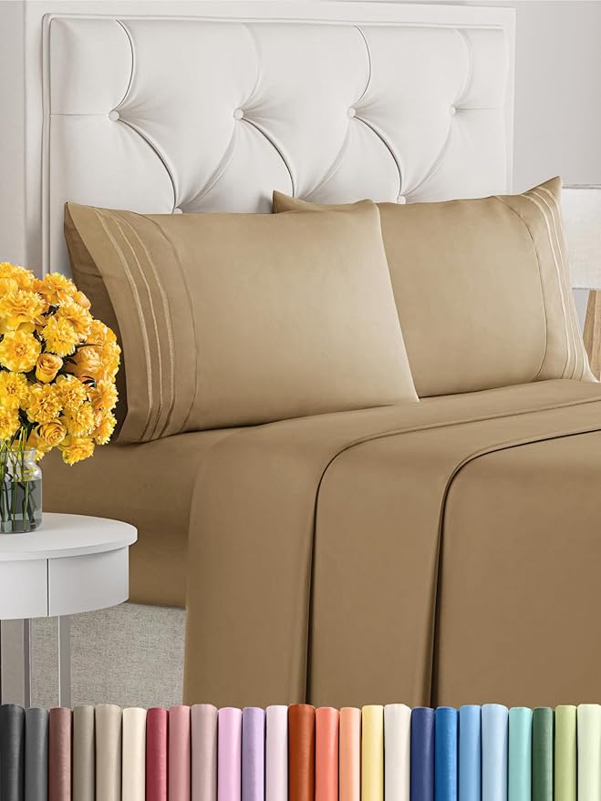 King Size 4 Piece Sheet Set - Extra Soft, Breathable & Cooling Sheets - Hotel Luxury Durable Bed Sheets for Women & Men - Deep Pockets, Easy-Fit & Wrinkle-Free Sheets - Caramel Oeko-Tex Bed Sheet Set