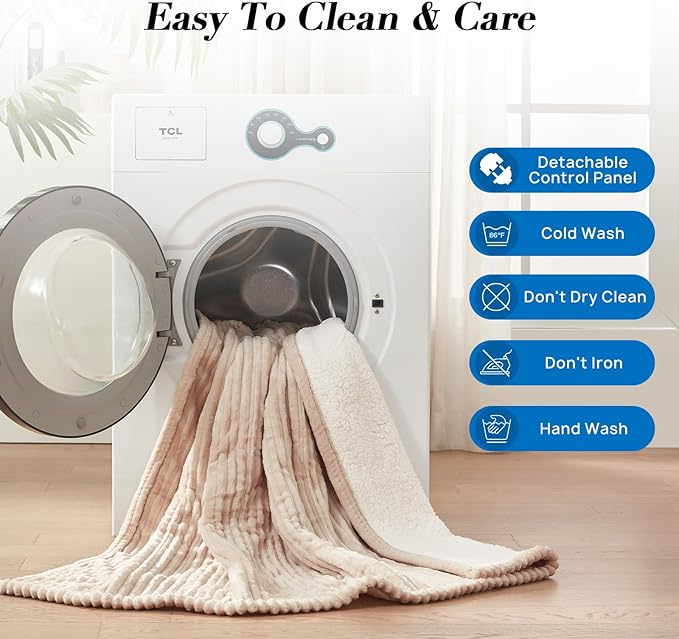 Westinghouse Full Size Heated Blanket, Soft Flannel to Sherpa Reversible, Electric Blanket Full with 10 Heating Settings & 1-12 Hours Auto Shut Off, Machine Washable, (72" x 84", Beige)