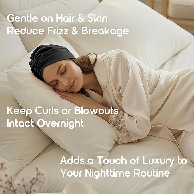 100% Mulberry Silk Bonnet for Sleeping, Adjustable Tie Closure for Women, Breathable Hair Wrap for Hair Protection