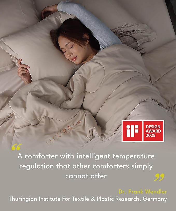 ESCURA Tw® Climate Control Comforter, Twin/Twin XL, German Patented PCM Down Alternative All-Season Design for Hot Sleepers & Night Sweats, Bamboo Lightweight Breathable Hypoallergenic Blanket