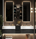 Double Bathroom Vanity with Sink, Floating Modern Bathroom Vanity Set Includes LED Smart Defogging Mirror and Open Storage Wall Cabinet, Solid Wood Bathroom Cabinet with Large Drawer (Dark Grey,72")