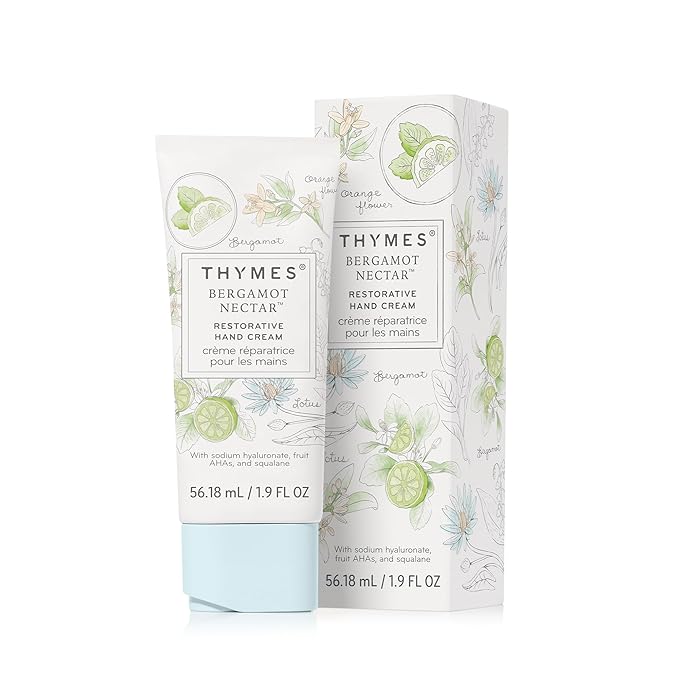 Thymes Restorative Hand Cream for Women & Men - Moisturizing Hand Cream Travel Size - Notes of Bergamot, Lemon, Orange Flower, Lotus, & Sandalwood - Skin Care (Bergamot Nectar, 1.9 fl oz)