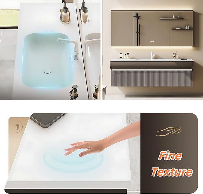 Solid Wood Bathroom Vanity Set - Wall Mounted Bathroom Cabinet with Light, Mirror with Light & Defog, Exquisite Accessories (Mirror Cabinet Style, 60'')