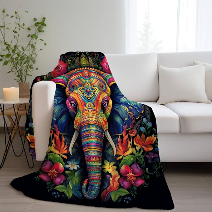 Elephant Throw Blanket, Elephant Birthday Gifts for Women and Men, Lightweight Fleece African Home Decor, Printed, Washable, No-Pilling, 50x60 inches