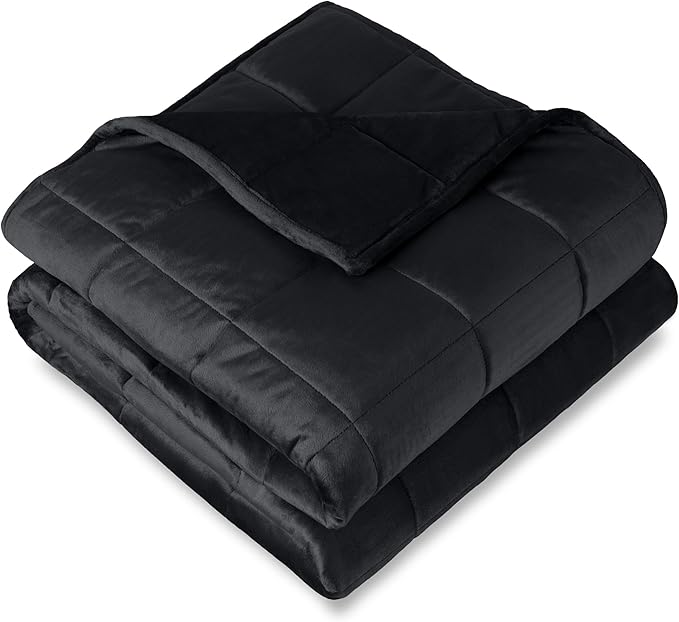 Bare Home Weighted Blanket Full or Queen Size 15lb (48" x 72") - Minky Fleece - Premium Heavy Blanket Nontoxic Glass Beads (Black, 48"x72")