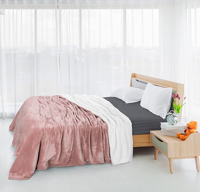 Utopia Bedding Sherpa Blanket Twin Size (Rose Pink, 90x66 Inches) - Soft Lightweight Plush Fleece Reversible Blanket for Bed, Sofa, Couch, Camping and Travel