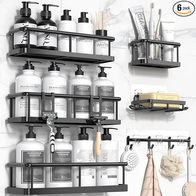 YASONIC Shower Caddy, 100% Rustproof Shower Shelves for Inside Shower, No Drilling Bathroom Organizers and Storage, 6 Pack Large Capacity Bathroom Shelves for Kitchen & Home Decor