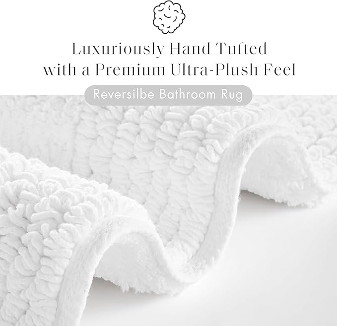 Madison Park Splendor Reversible 100% Cotton Tufted Bathroom Rug-3000 GSM Hotel Quality Luxurious Plush Medium Pile Bath Mat Absorbent, Quick Dry, Shower Room Décor, 24x72, White