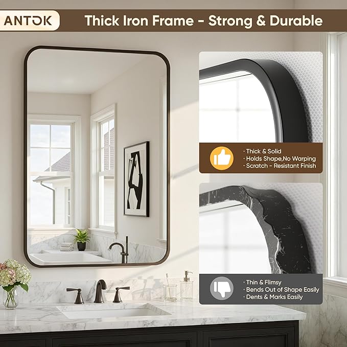 Antok 2-Pack Bathroom Mirrors, 22"x30" Double Wall Mirrors, Decorative Mirror Vanity Mirror Aluminum Alloy Frame Contemporary Hanging for Living Room Bathroom Entryway, Black