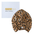 ZIMASILK 22 Momme 100% Mulberry Silk Bonnet for Sleeping & Women Hair Care, Highest Grade 6A Silk Hair wrap for Sleeping with Premium Elastic Stay On Head (1Pc, Leopard Black/Golden)