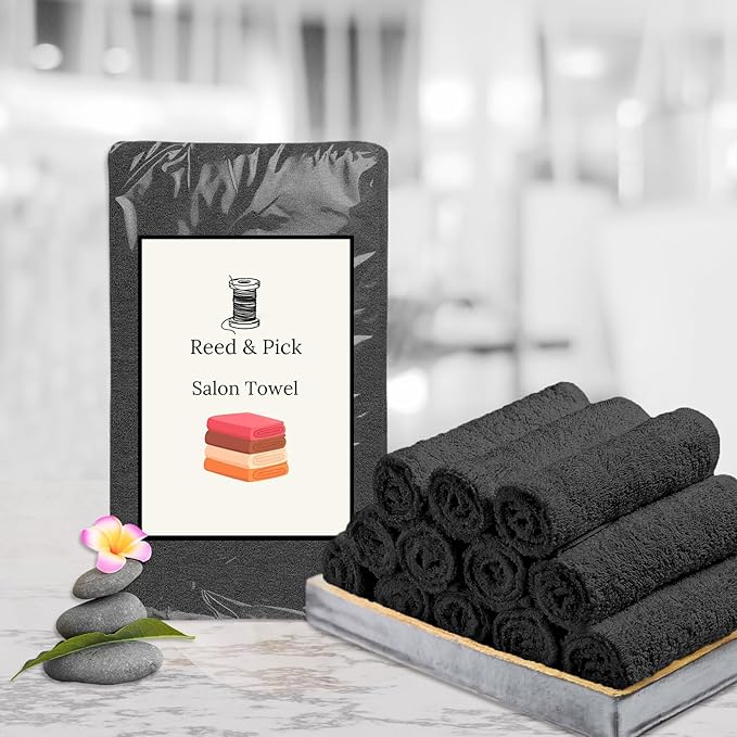 Reed&Pick 24 Pack Dark Grey Hand Towels 100% Cotton Spa Towels – 16x26 inches Highly Absorbable Facial Gym Towel Hair Towels and Face Bulk Small Towel (Not Bleach Proof)