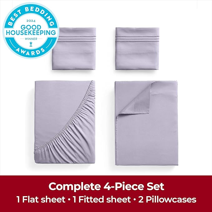 Mellanni Extra Deep Queen Sheets - 4 PC Iconic Collection Bedding - Hotel Luxury, Ultra Soft, Cooling Bed Sheets - Wrinkle, Fade, Stain Resistant (Queen, Lavender)