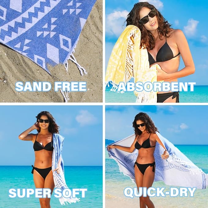 Turkish Beach Towel Quick Dry Absorbent Cotton Lightweight Thin Bathroom Bath Pool Swim Towels Extra Large Oversized Sand Free Beach Accessories Essentials Stuff Cloud Gift for Adults